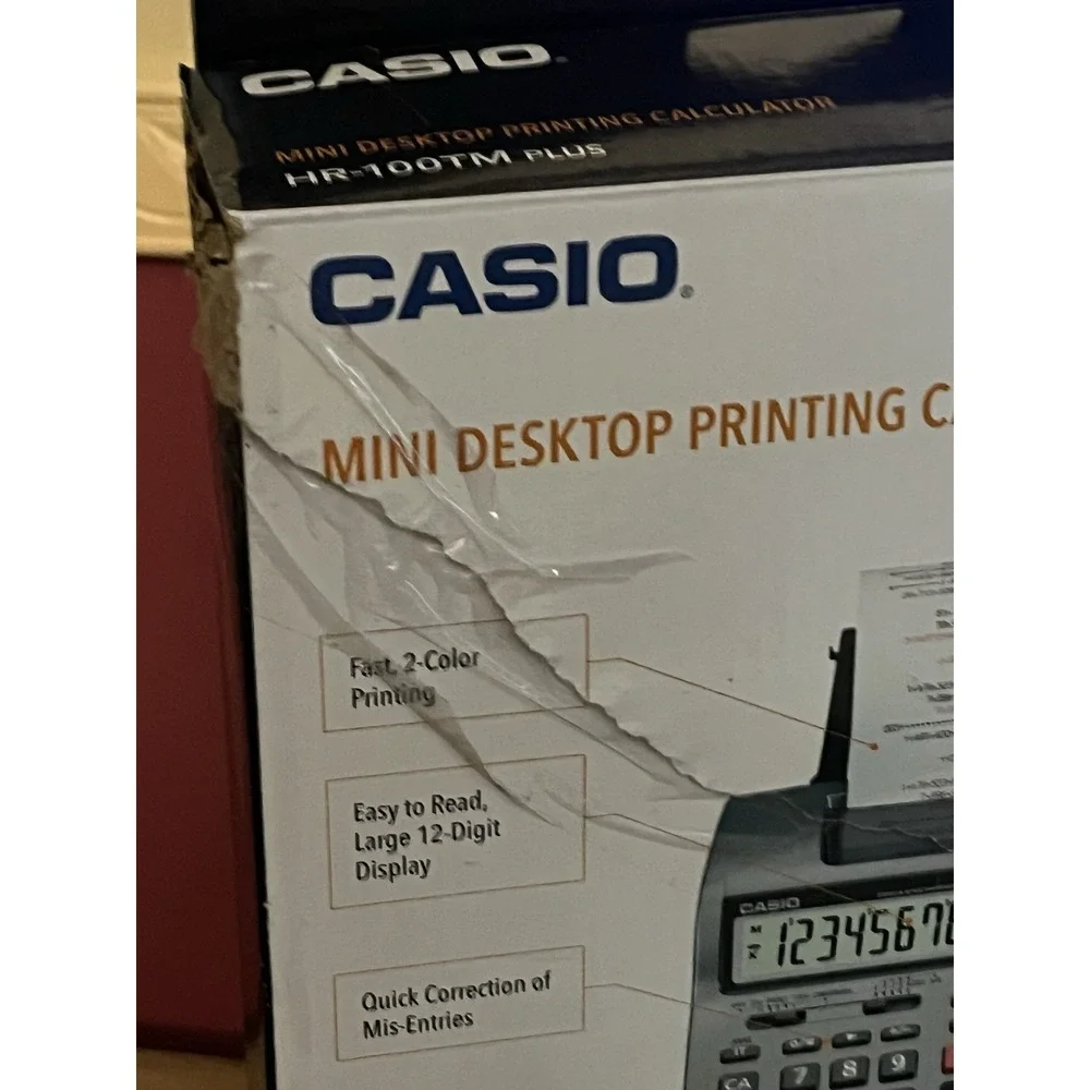 Casio HR-100TM PLUS-W Mini Desktop Printing Calculator 12-Digit with Adapter GUC